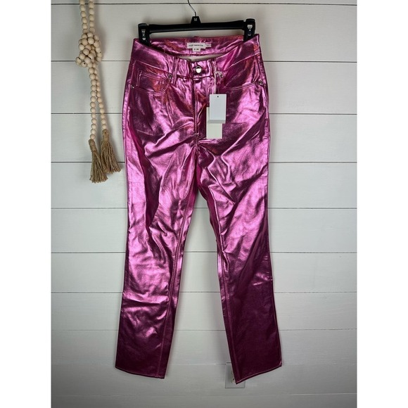 NWT GOOD AMERICAN GOOD ICON PANTS PINK-METALLIC size 2 - Picture 1 of 6
